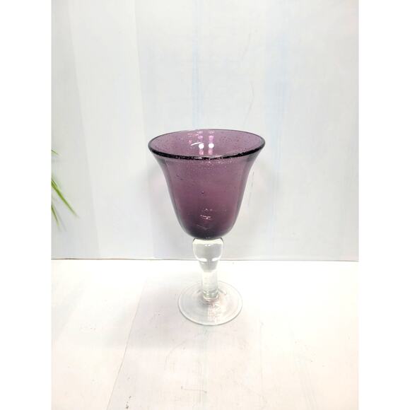 Vintage Artland Iris Plum Purple Water Goblet Seeded Bubble Glass - Picture 1 of 3